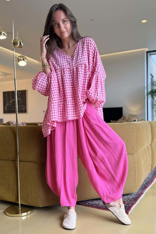 Nonni Gingham Artist Smock Hot Pink